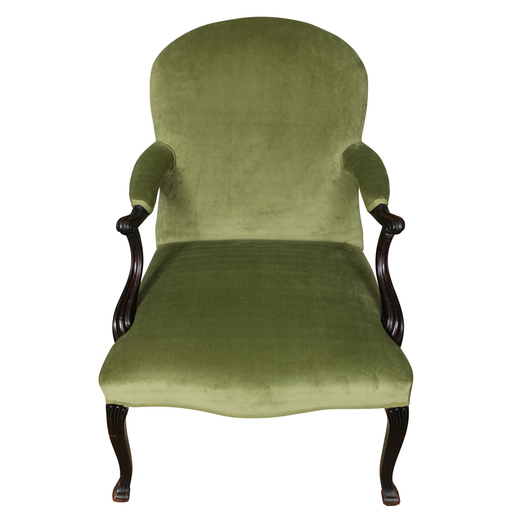 20th Century Louis XV Style Arm Chair Newly Upholstered in Green Velvet