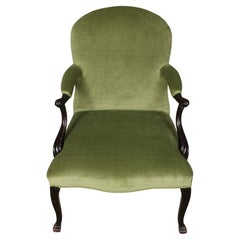 Louis XV Style Arm Chair Newly Upholstered in Green Velvet