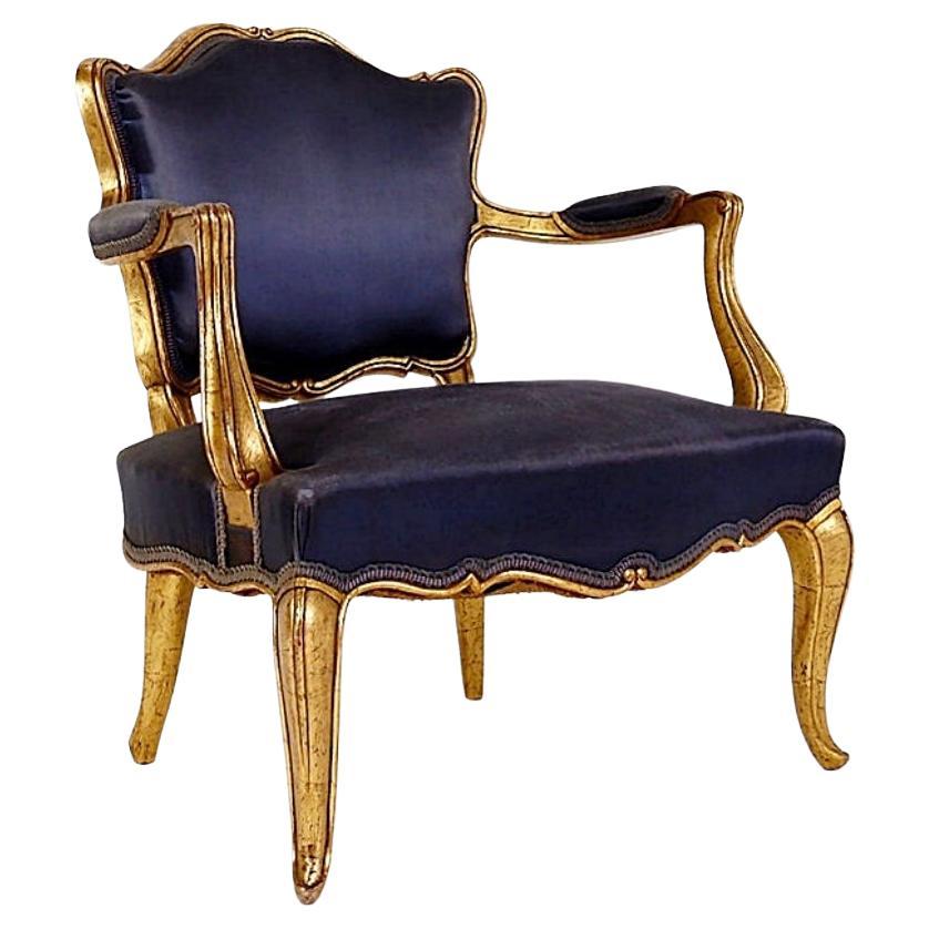 Louis XV Style Armachairs with original navy blue silk upholstery - 20th