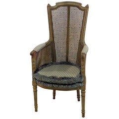 Distressed Finish Cane Carved Beech French Louis XVI Style Lounge Armchair C1920
