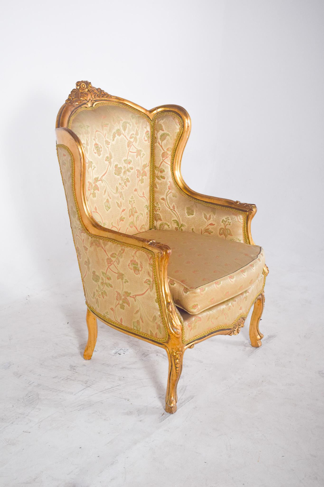 Louis XV Stil Sessel in Gold lackiert (Gemalt) im Angebot