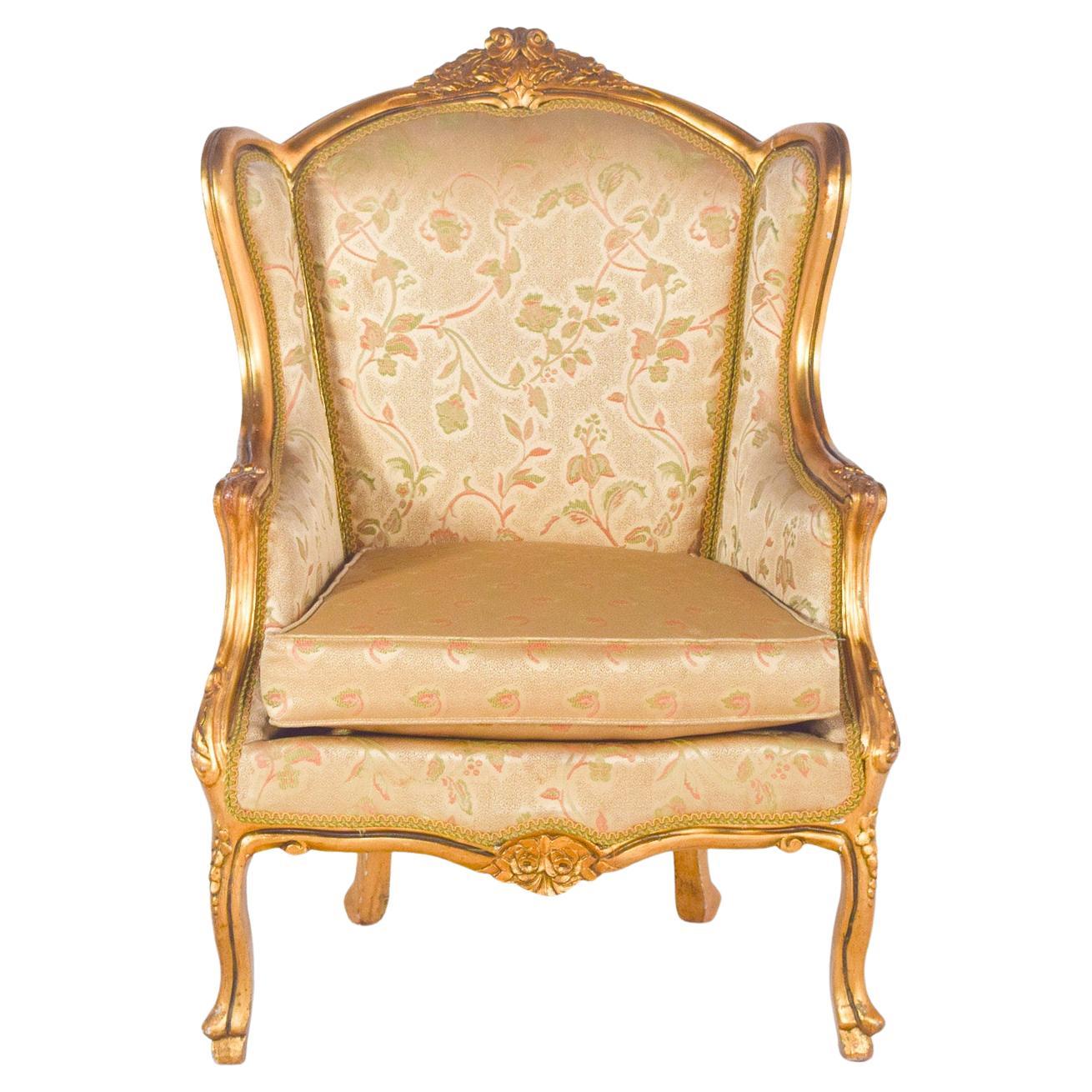 Louis XV Stil Sessel in Gold lackiert im Angebot