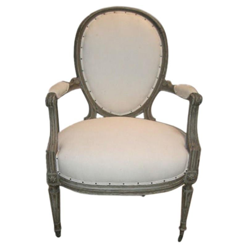 Louis XV Style Armchair in Original Distressed Paint Finish For Sale