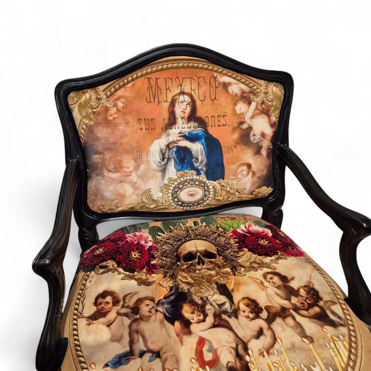 Fauteuil de style Louis XV avec tapisserie à iconographie surréaliste en vente 1