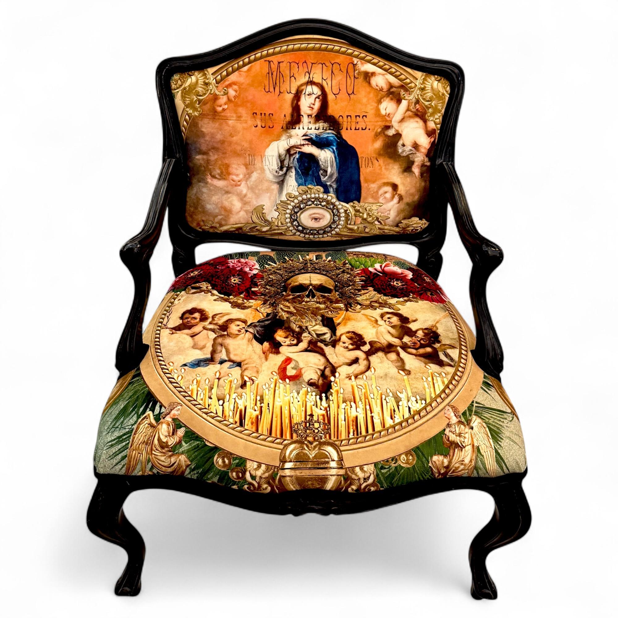 Fauteuil de style Louis XV avec tapisserie à iconographie surréaliste en vente 2