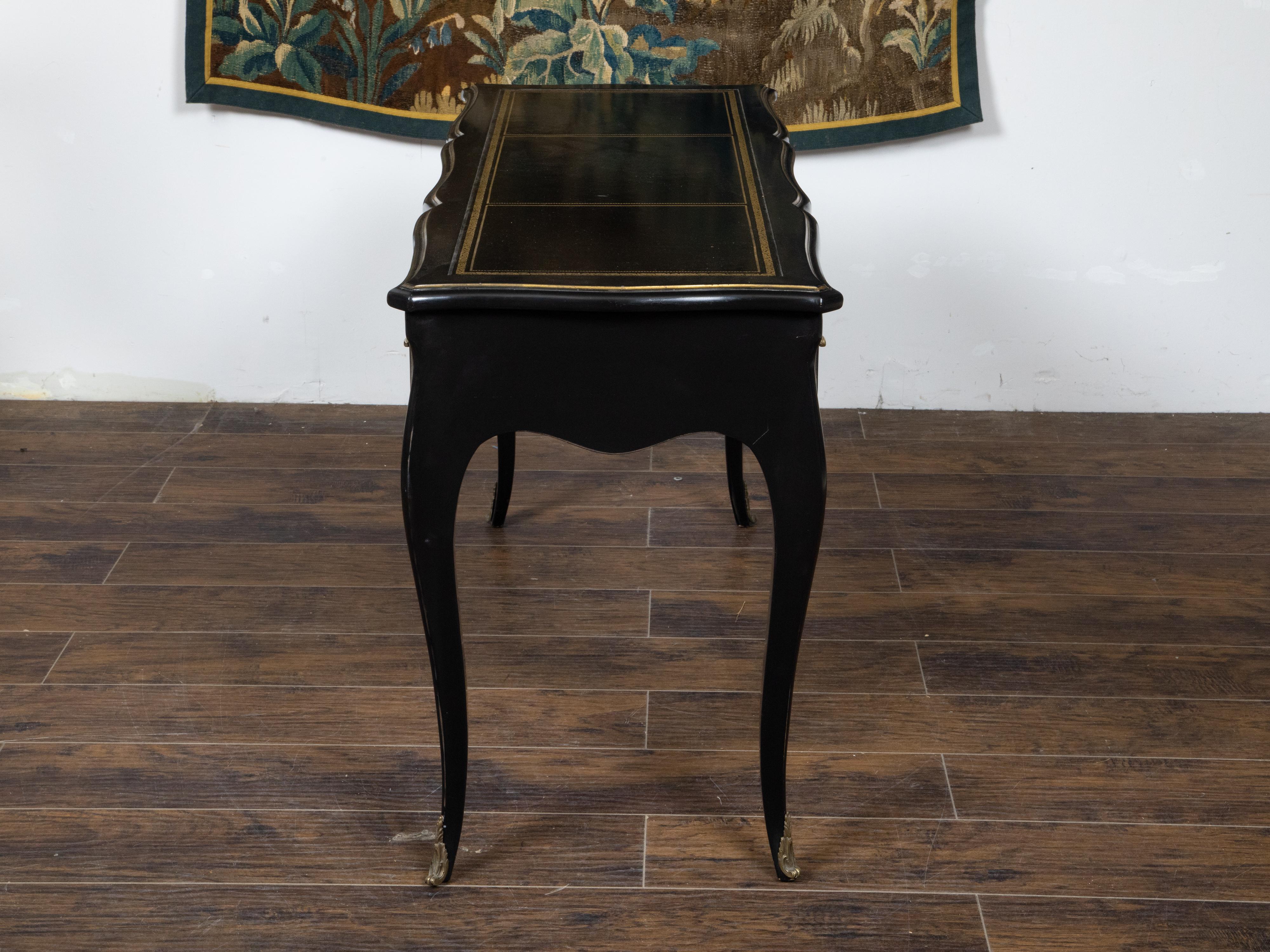 Louis XV Style Auffray and Co Black Desk with Leather Top and Bronze Mounts In Good Condition For Sale In Atlanta, GA