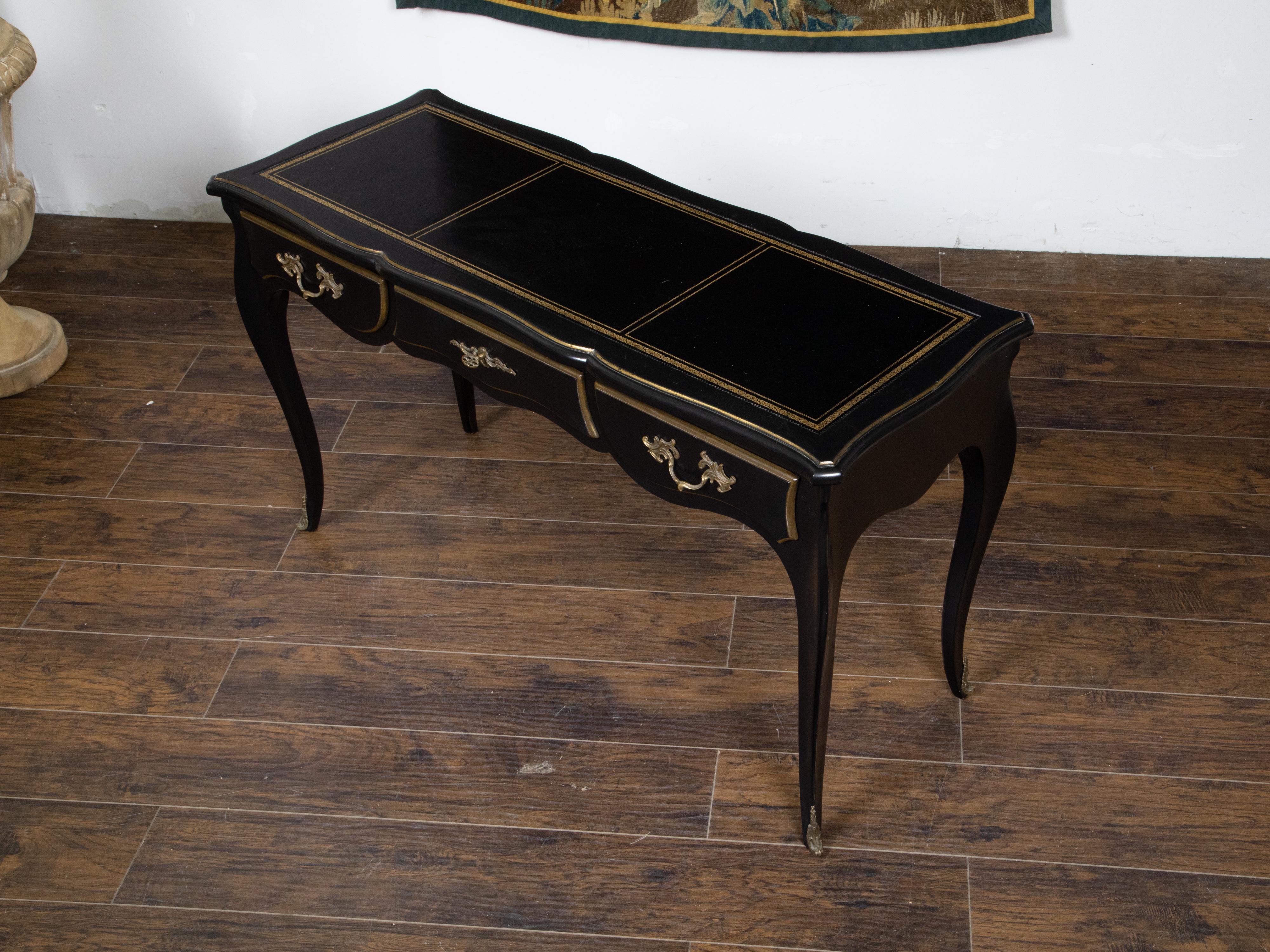 Louis XV Style Auffray and Co Black Desk with Leather Top and Bronze Mounts For Sale 1