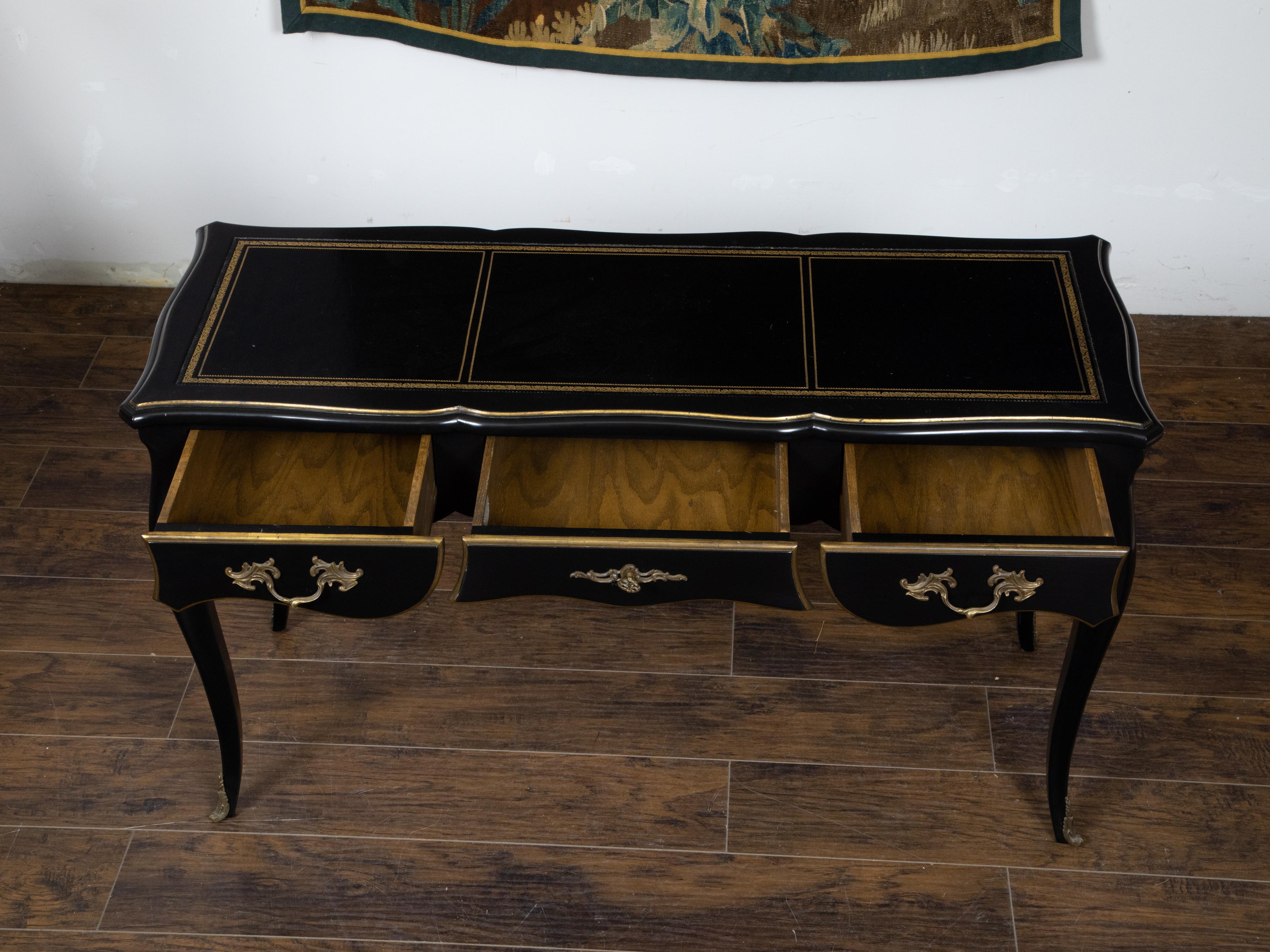 Louis XV Style Auffray and Co Black Desk with Leather Top and Bronze Mounts For Sale 2