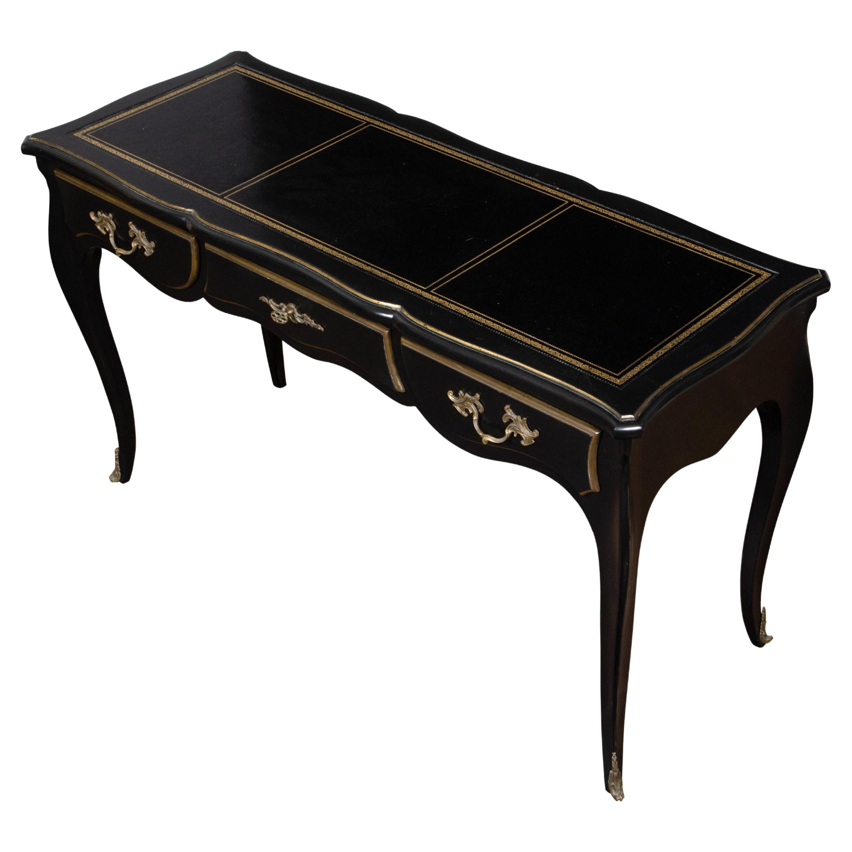 Louis XV Style Auffray and Co Black Desk with Leather Top and Bronze Mounts For Sale
