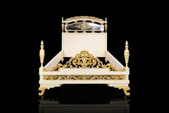 Louis XV Style Bed – Off-White Lacquer, Gilded Bronze Details, 20th Century