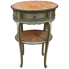 Louis XV Style Bedside Table or Side Table in Patinated Wood and Marble