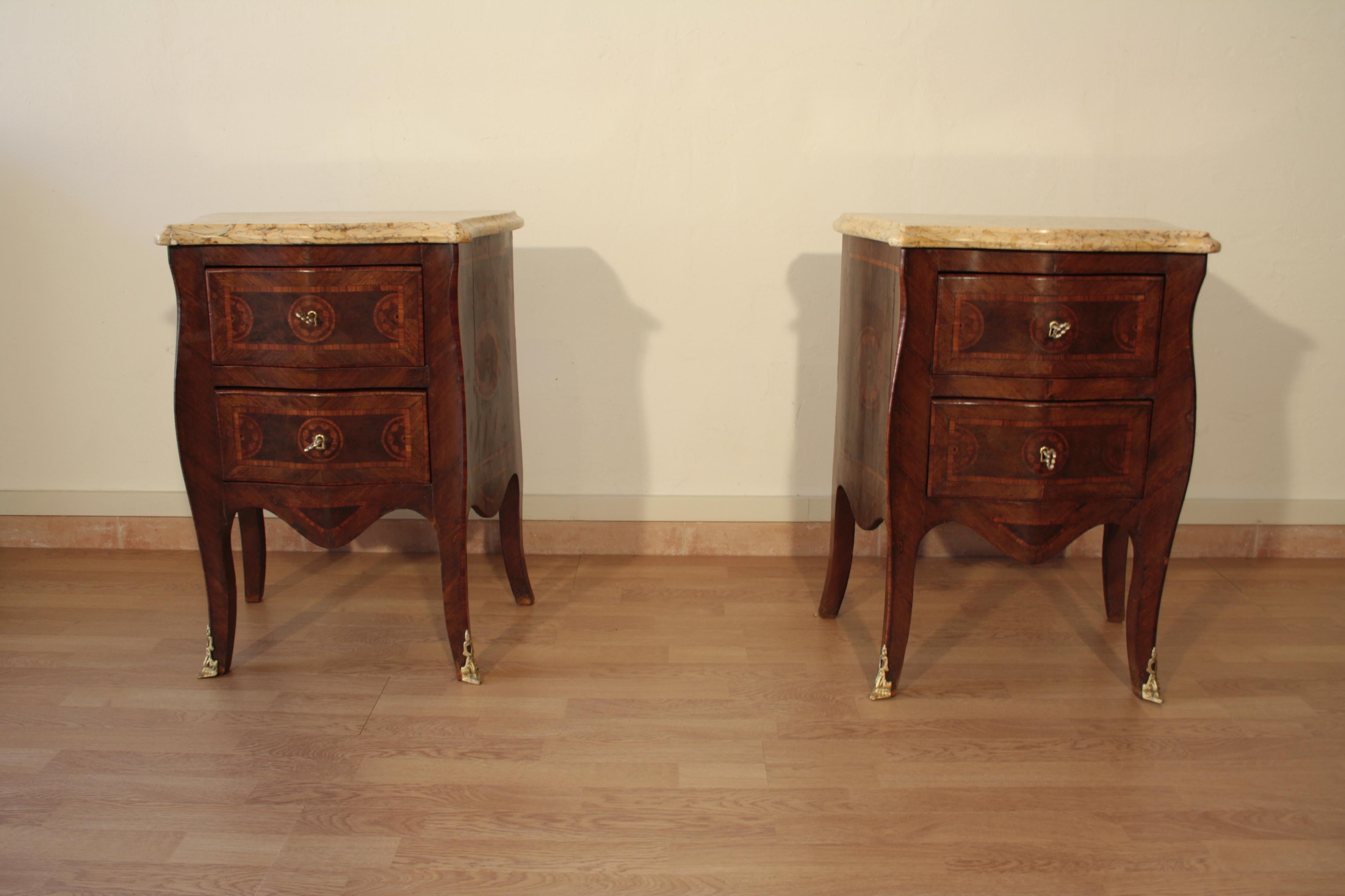 Bronzed Louis XV Style Bedside Tables, 1920s Set of 2 Classical Walnut Oak Various Woods For Sale