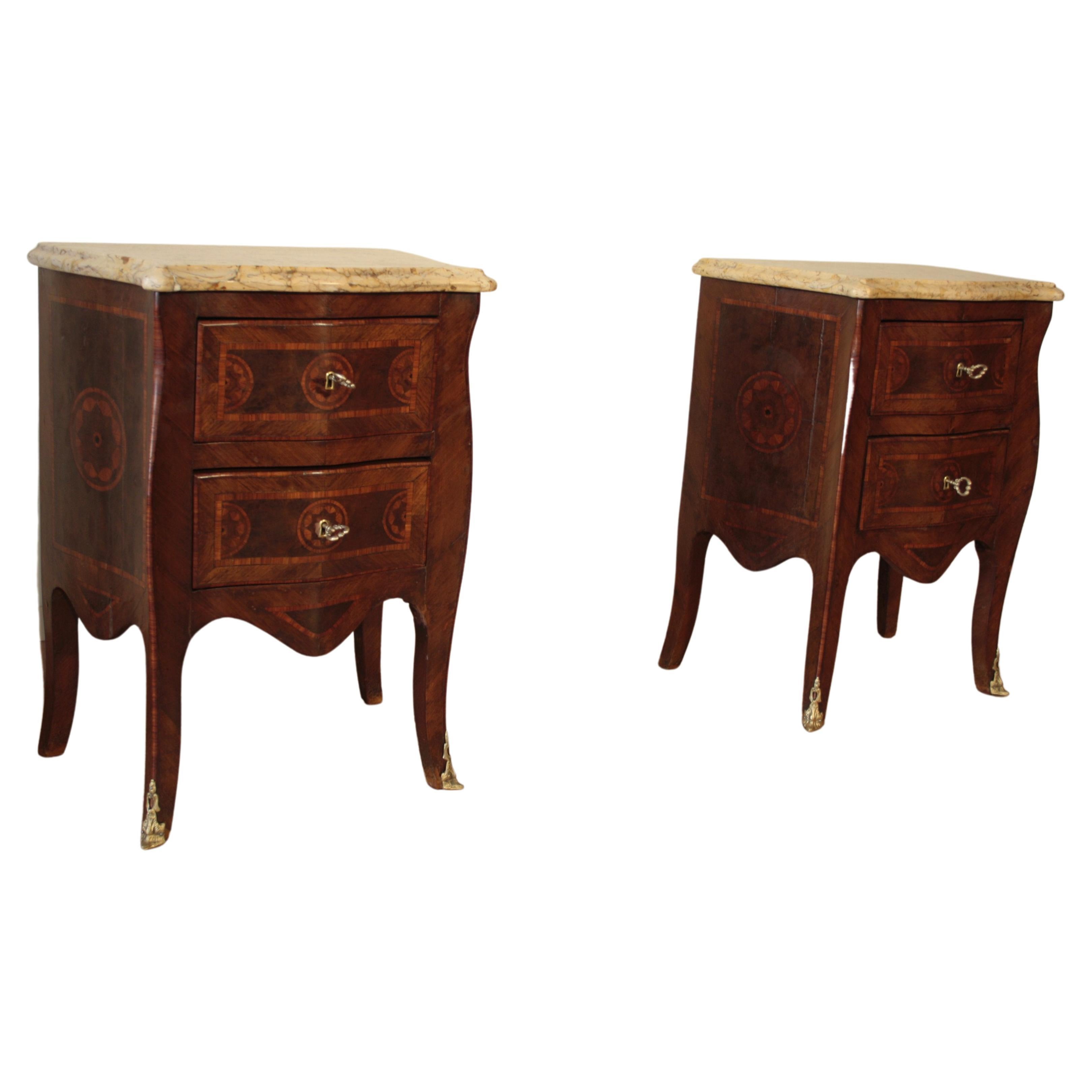 Louis XV Style Bedside Tables, 1920s Set of 2 Classical Walnut Oak Various Woods For Sale
