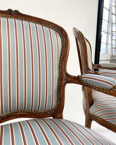 Louis XV Style Beech Fauteuils in Dedar Silk Stripe, Pair