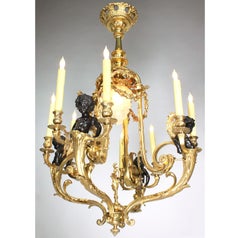 Louis XV Style Belle Époque Gilt & Patinated Bronze Nine-Light Cherub Chandelier