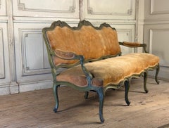 Louis XV style bench in carved and painted wood, around 1880