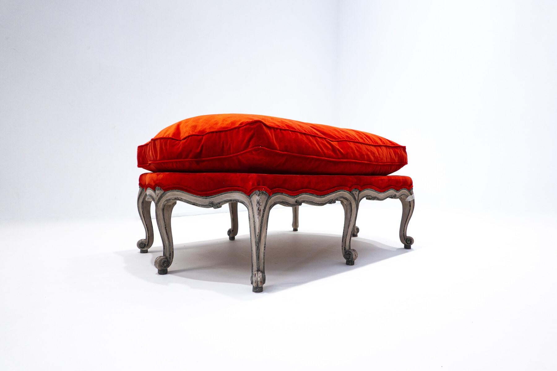 Modern Louis XV Style Bench, Red Velvet, Belgium For Sale