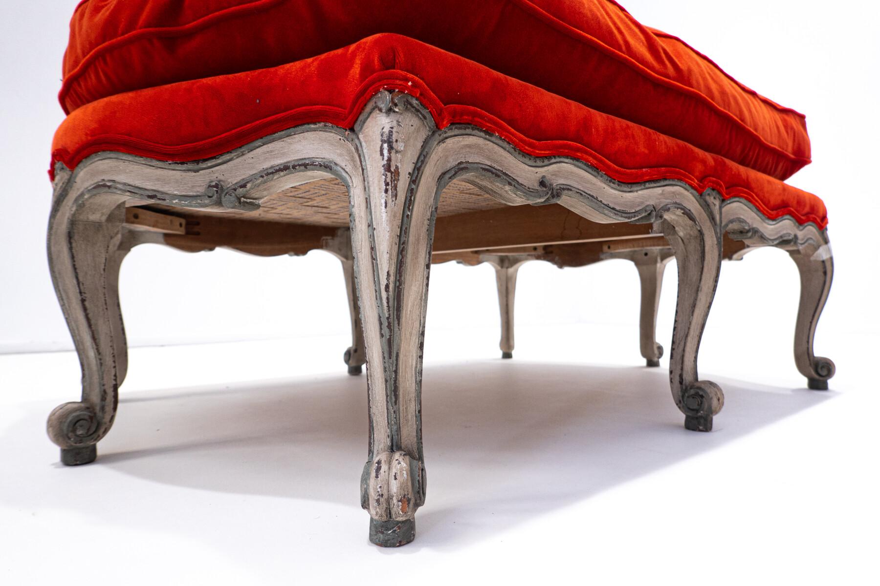 Belgian Louis XV Style Bench, Red Velvet, Belgium For Sale