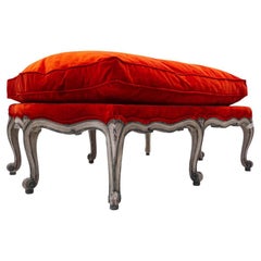 Vintage Louis XV Style Bench, Red Velvet, Belgium