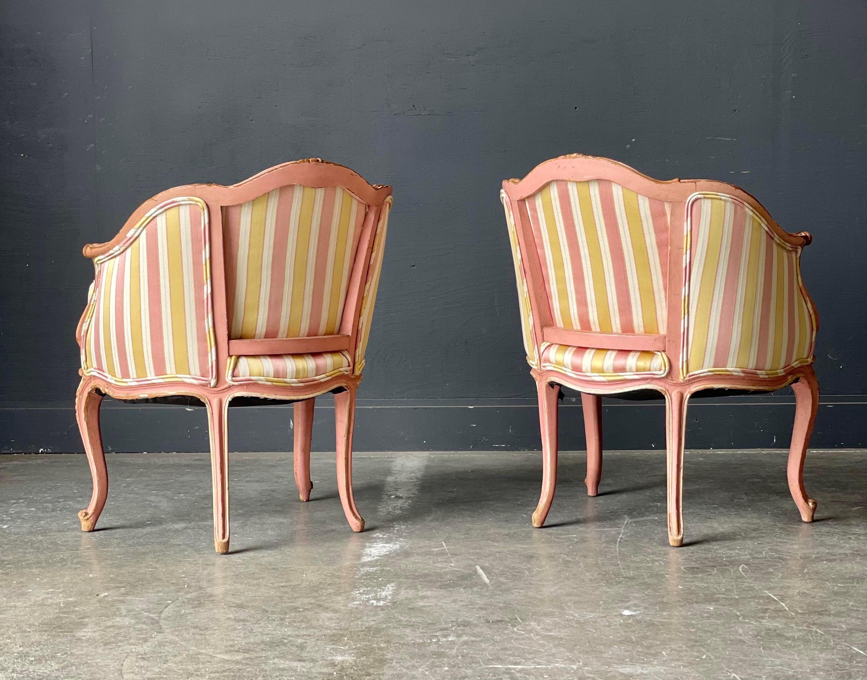 French Louis XV Style Bergere Chairs - a Pair For Sale