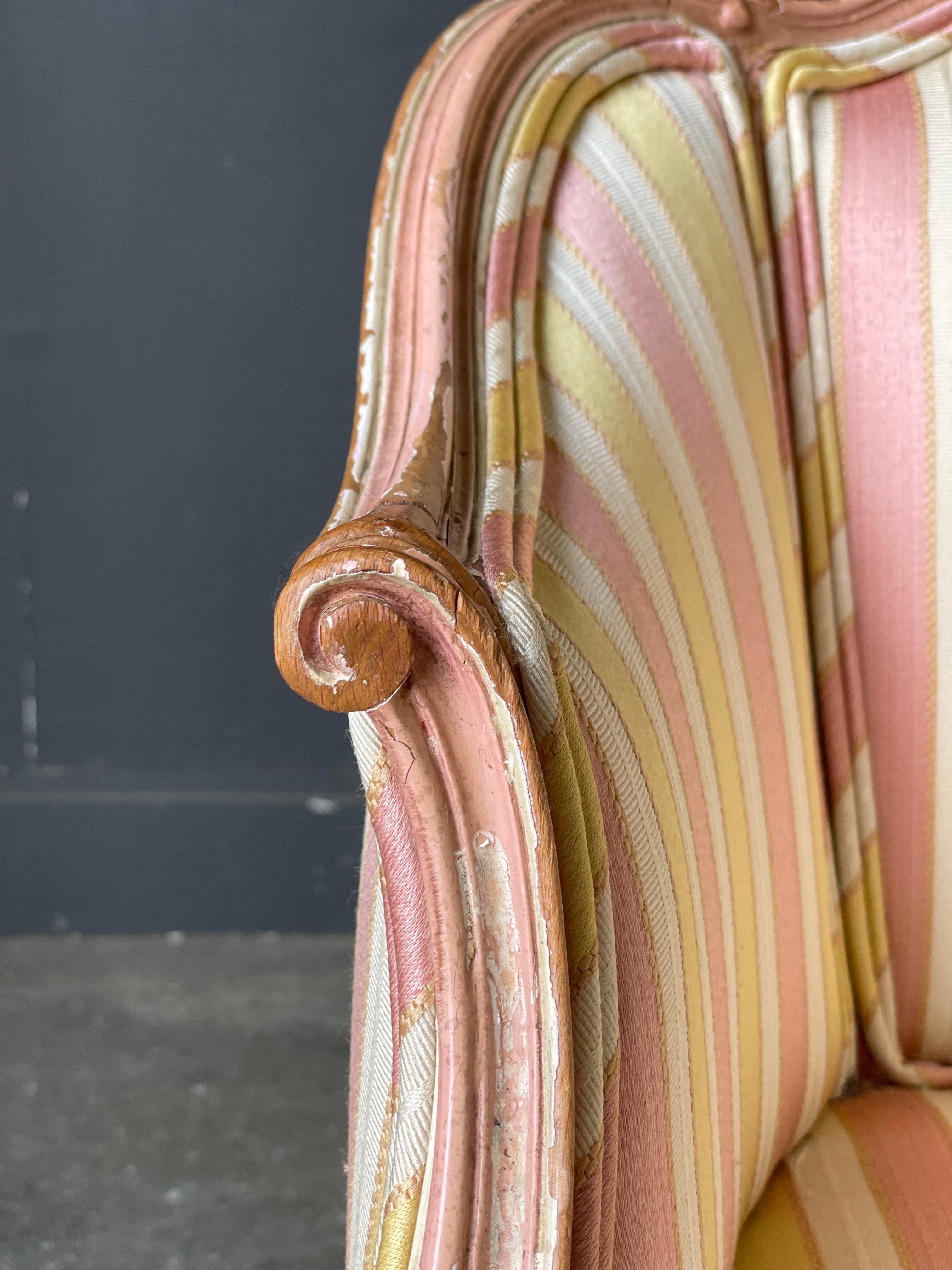 Silk Louis XV Style Bergere Chairs - a Pair For Sale