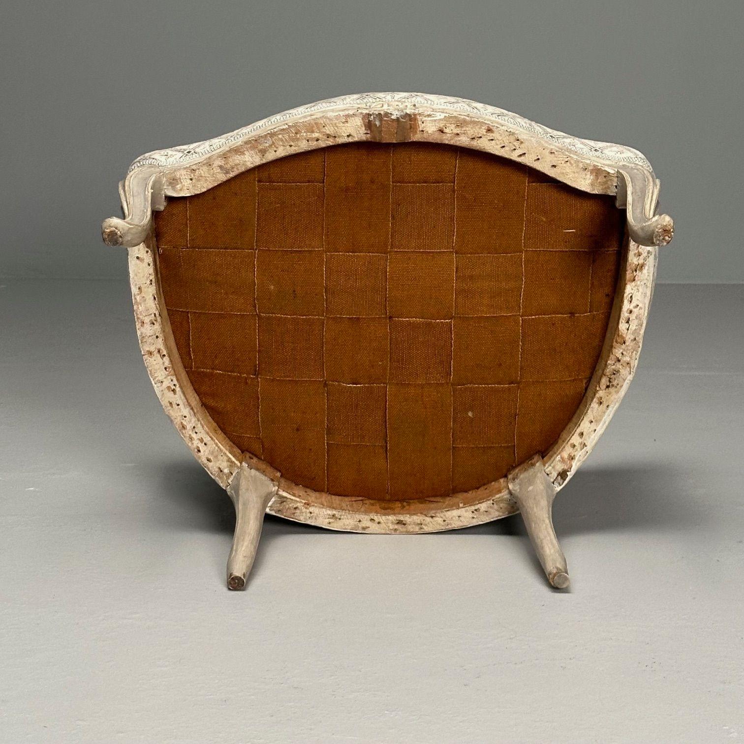 Louis XV Stil, Bergère Stühle, Grau lackiertes Holz, Stoff, Frankreich, 1970er im Angebot 12