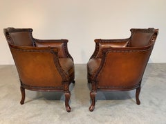 Louis XV Style Bergere Club Chairs In Italian Aniline Leather