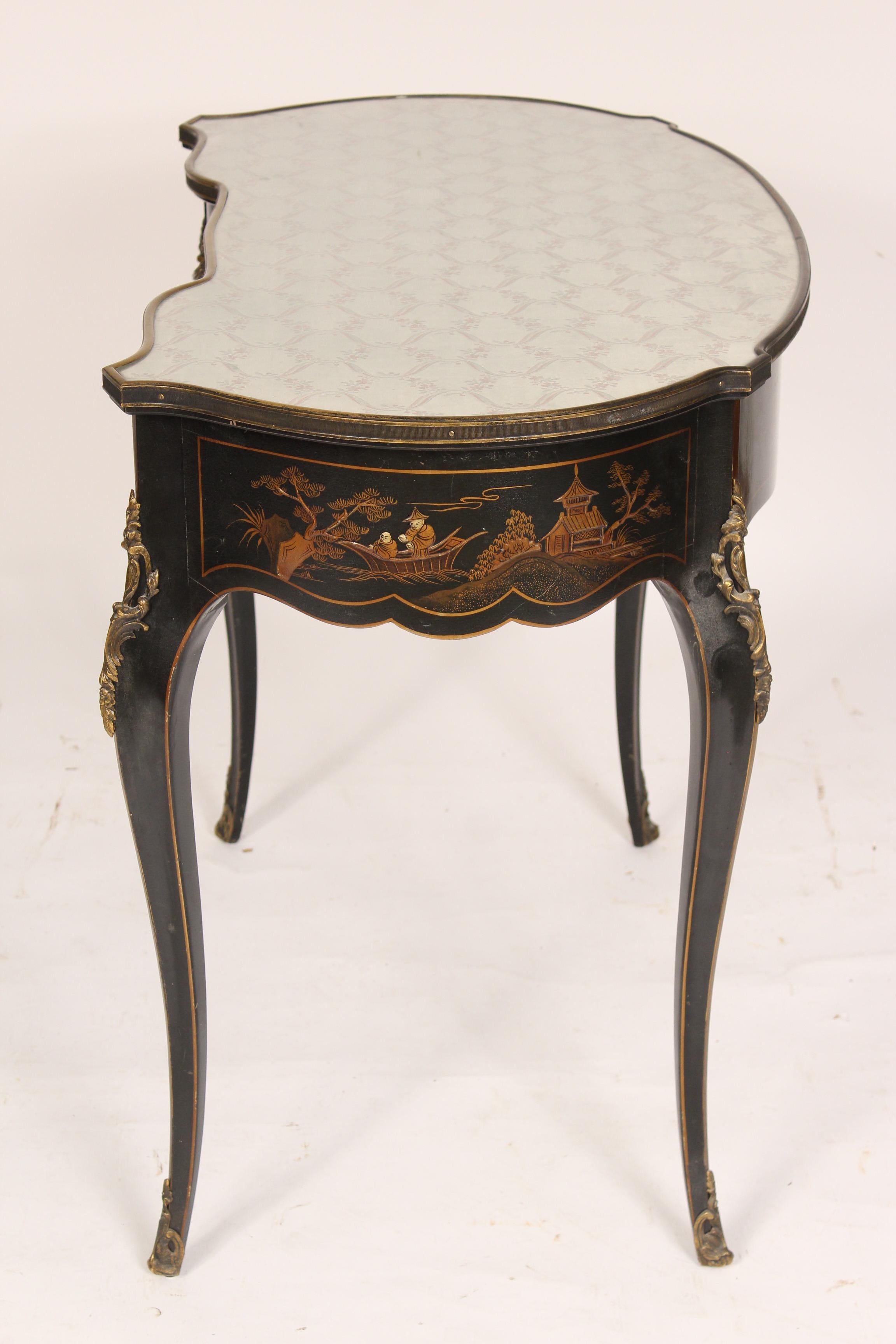 Louis XV Style Black Chinoiserie Decorated Vanity / Desk In Good Condition In Laguna Beach, CA