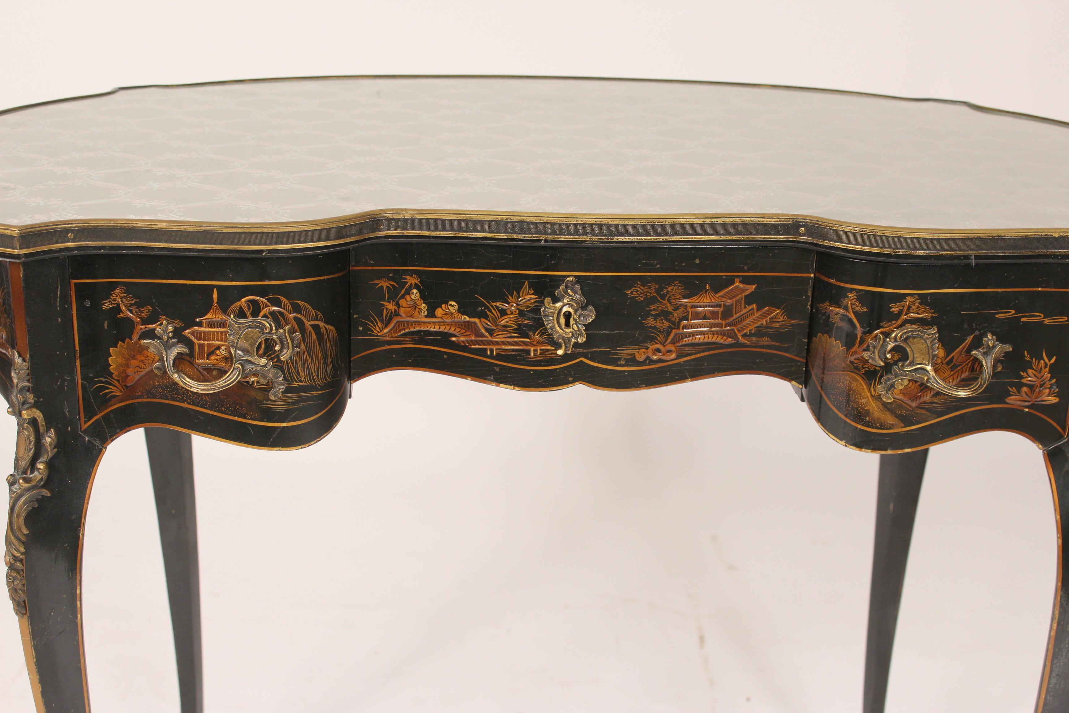 Louis XV Style Black Chinoiserie Decorated Vanity / Desk 2