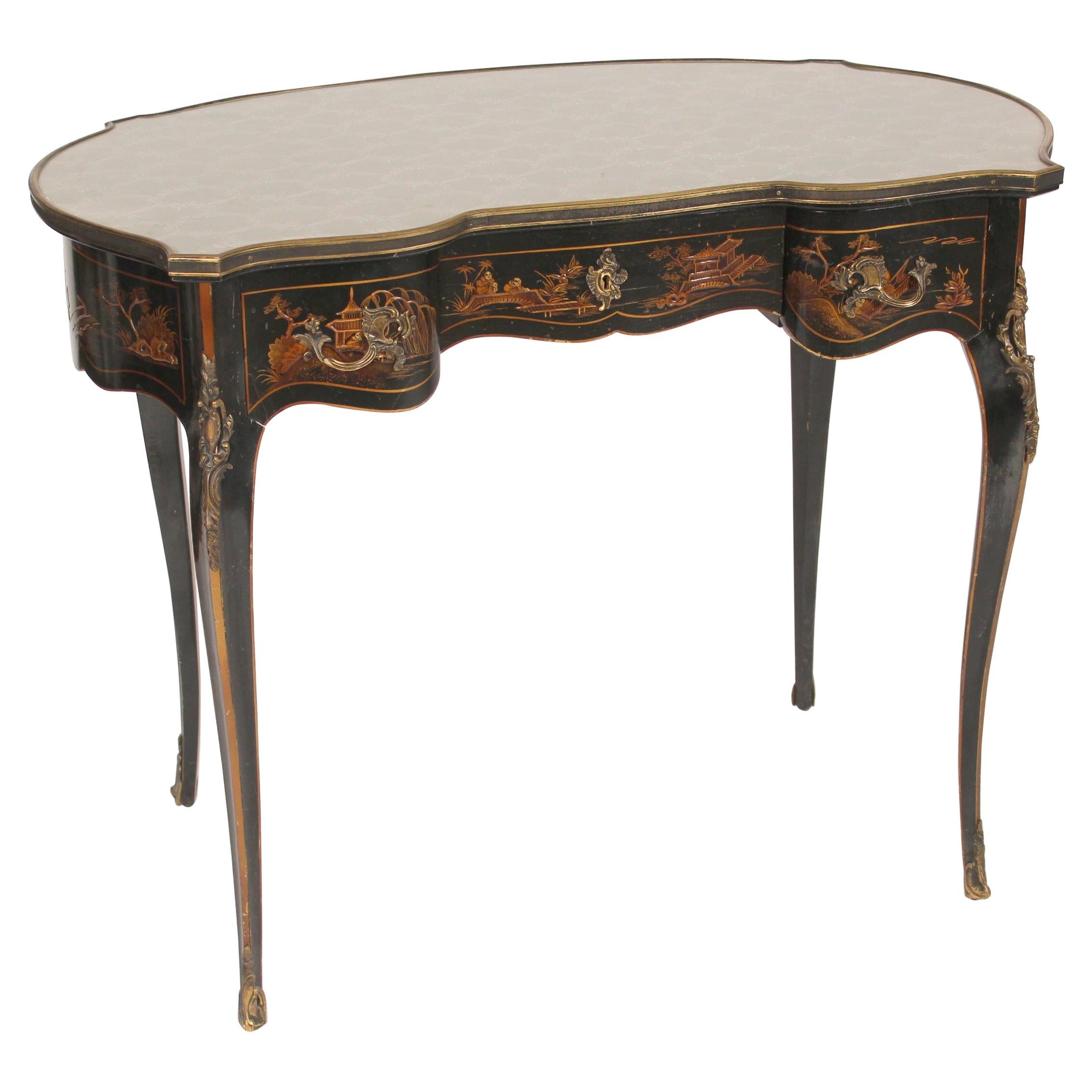 Louis XV Style Black Chinoiserie Decorated Vanity / Desk