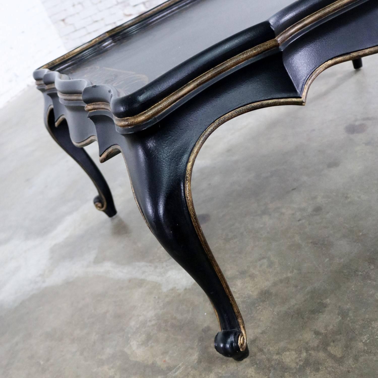 Louis XV Style Black Coffee Table with Gilt Chinoiserie Details 7