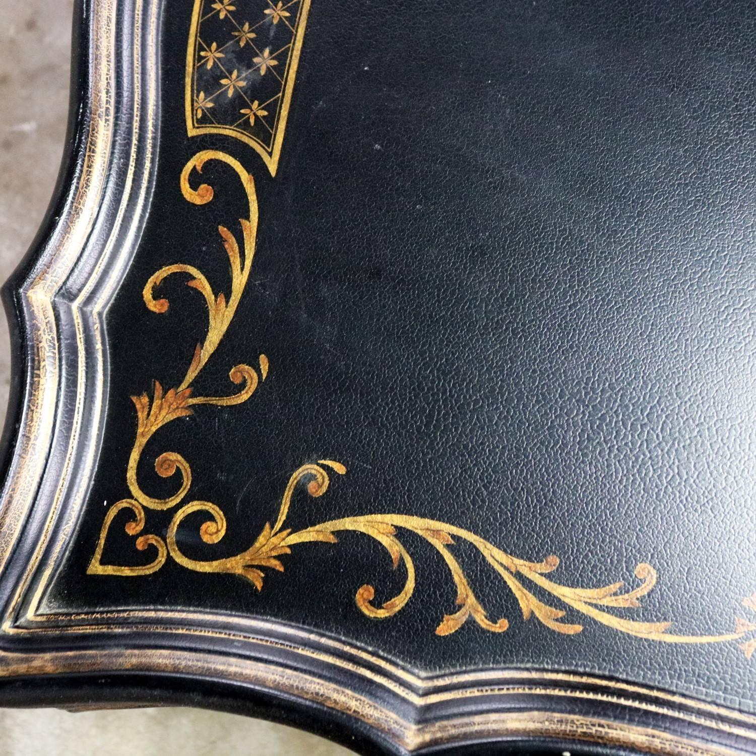 Wood Louis XV Style Black Coffee Table with Gilt Chinoiserie Details