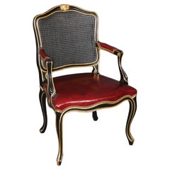 Louis XV Style Black Ebonized and Gold Cane Back Armchair by John Widdicomb