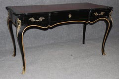 Louis XV Style Black Ebonized Brass Mounted Leather Top Desk By John Widdicomb