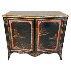 Louis XV Style Black & Gold Chinoiserie Buffet Chest By Maitland Smith