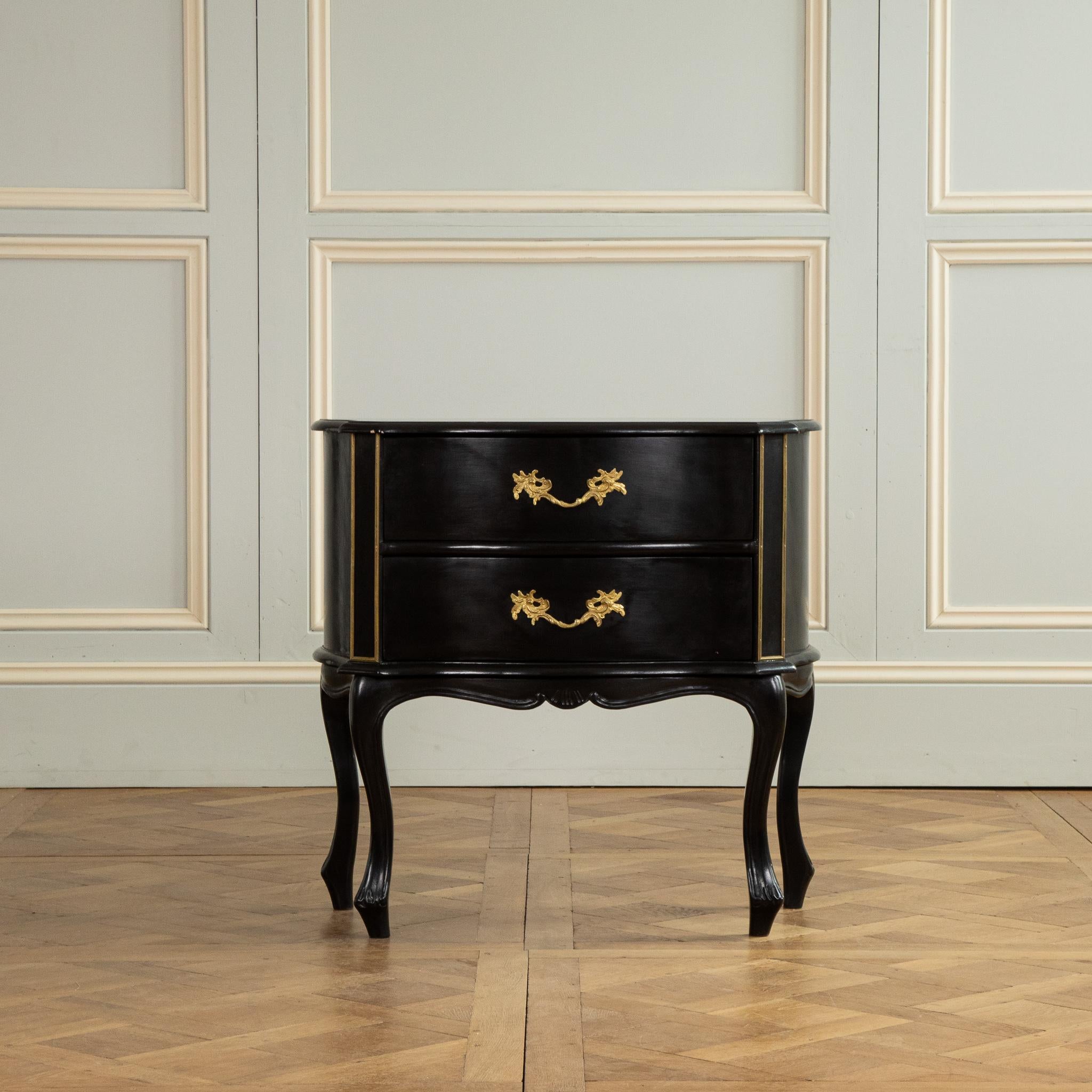 Contemporary Louis XV Style Black Lacquer Chest of Drawers For Sale