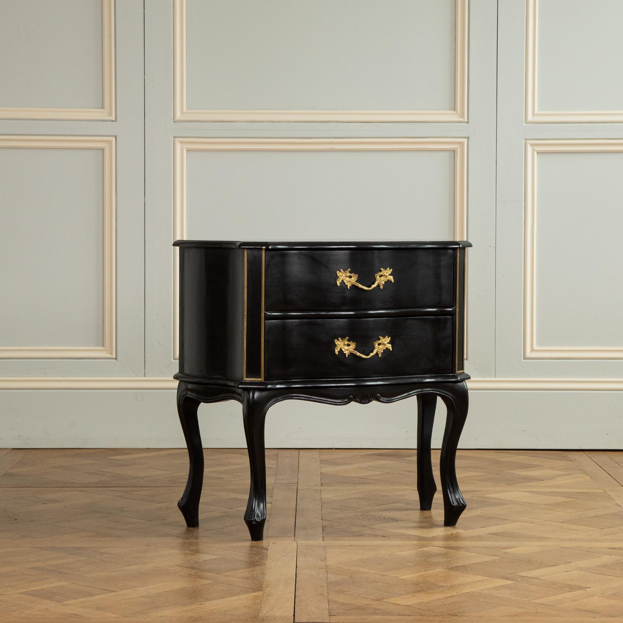 Bronze Louis XV Style Black Lacquer Chest of Drawers For Sale