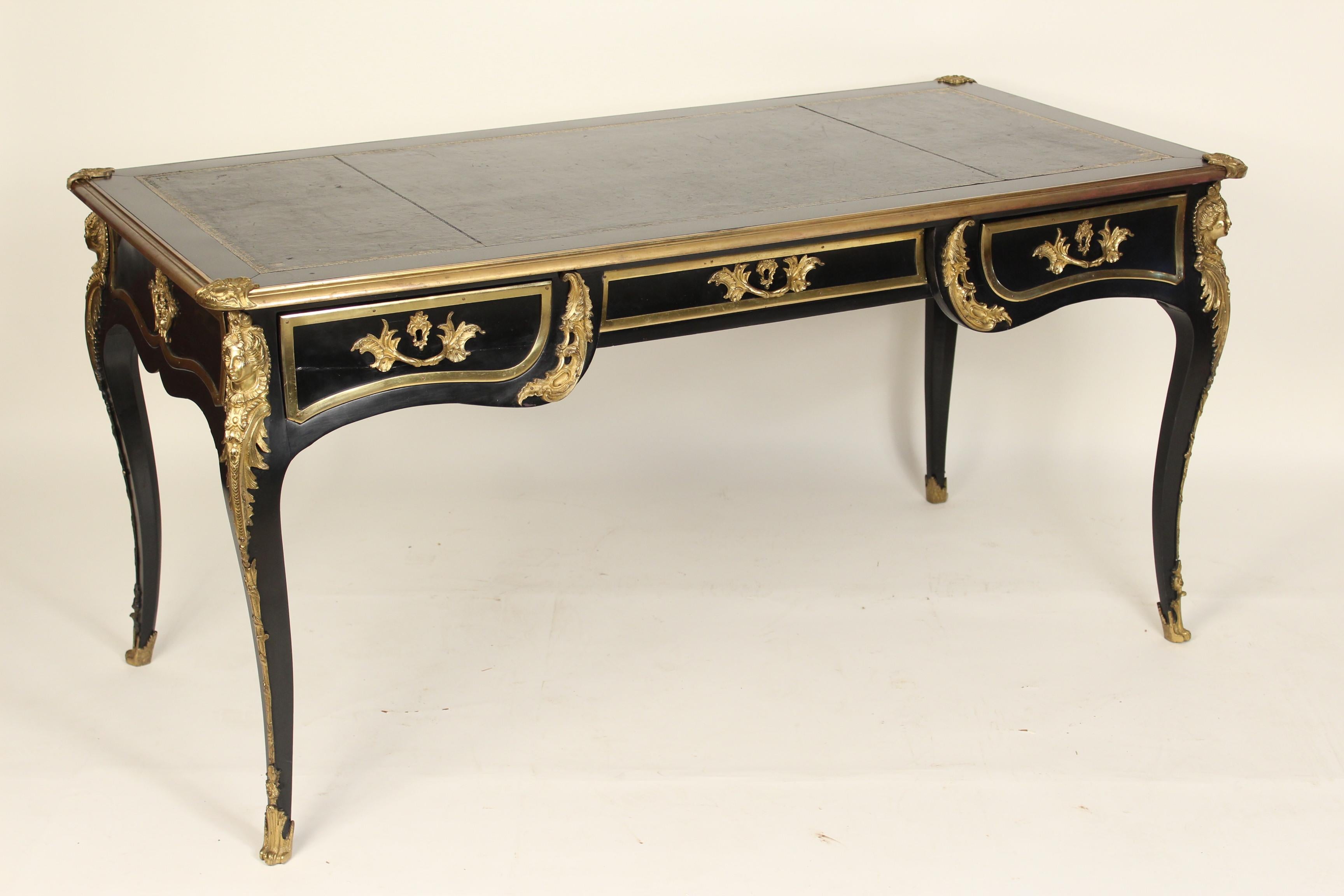 European Louis XV Style Black Lacquer Gilt Bronze Mounted Desk