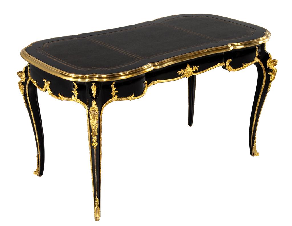 Louis XV Style Black Lacquer Leather Top Writing Desk  5