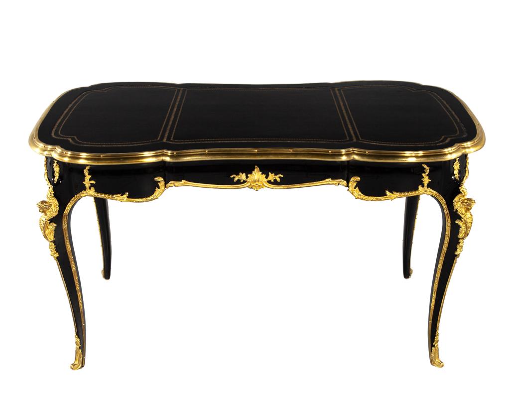 Louis XV Style Black Lacquer Leather Top Writing Desk  6