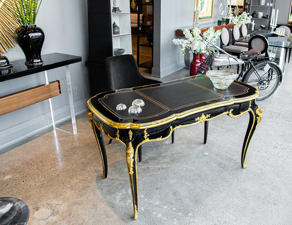 Louis XV Style Black Lacquer Leather Top Writing Desk  8