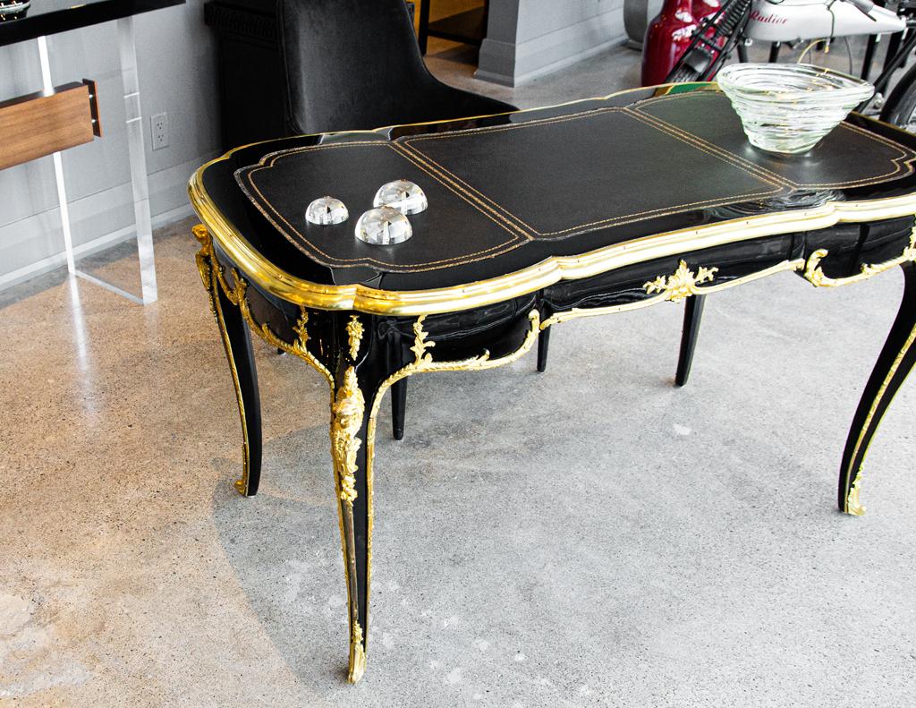 Louis XV Style Black Lacquer Leather Top Writing Desk  11