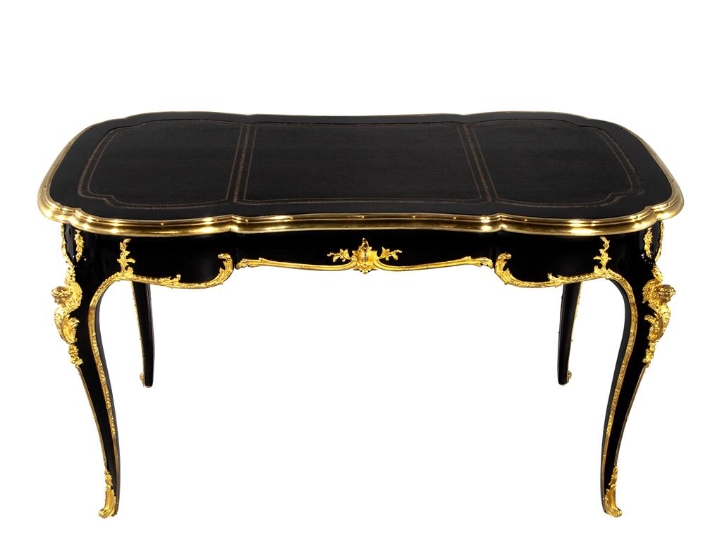 Louis XV Style Black Lacquer Leather Top Writing Desk  In Good Condition In North York, ON