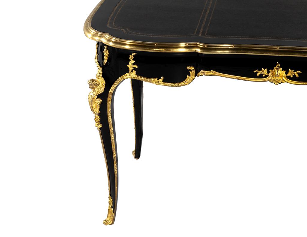 Mid-20th Century Louis XV Style Black Lacquer Leather Top Writing Desk 