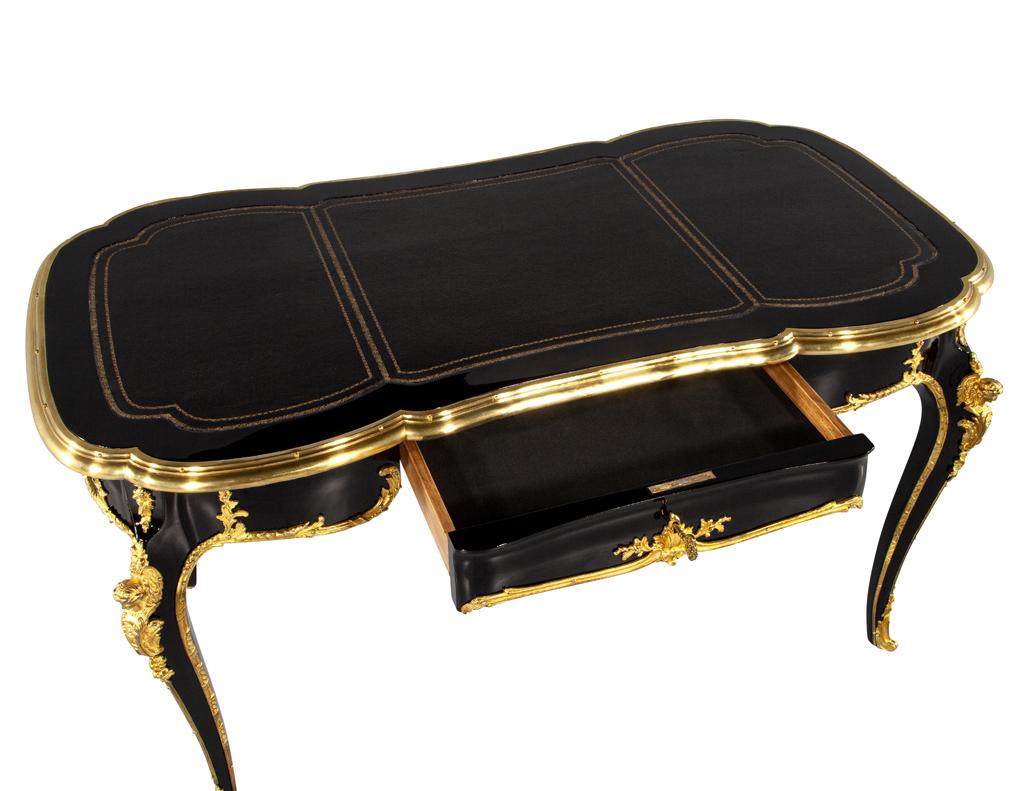 Louis XV Style Black Lacquer Leather Top Writing Desk  1