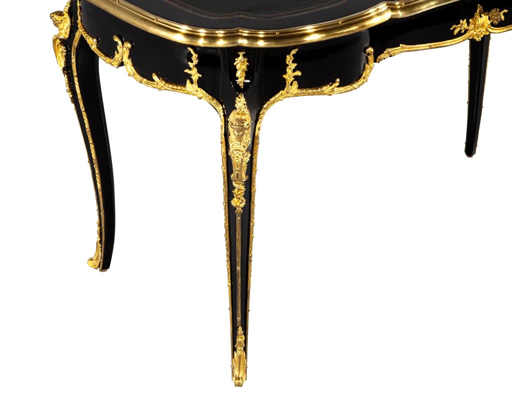 Louis XV Style Black Lacquer Leather Top Writing Desk  2