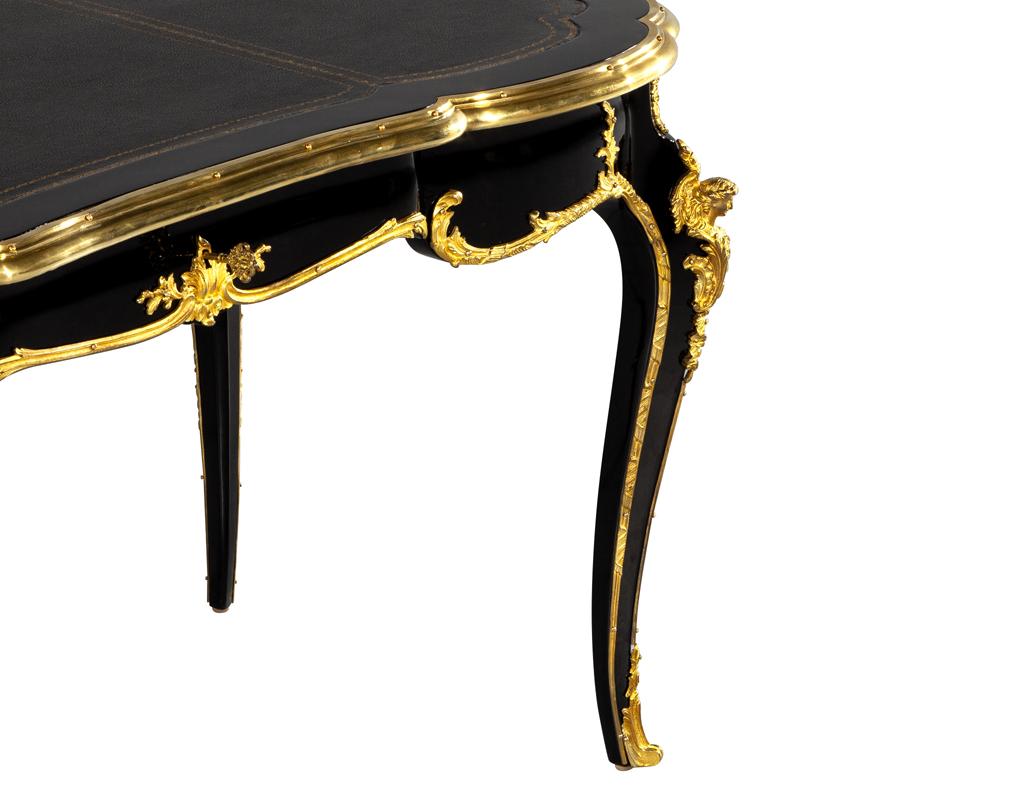 Louis XV Style Black Lacquer Leather Top Writing Desk  3