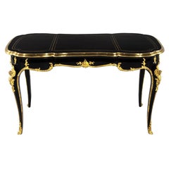 Louis XV Style Black Lacquer Leather Top Writing Desk