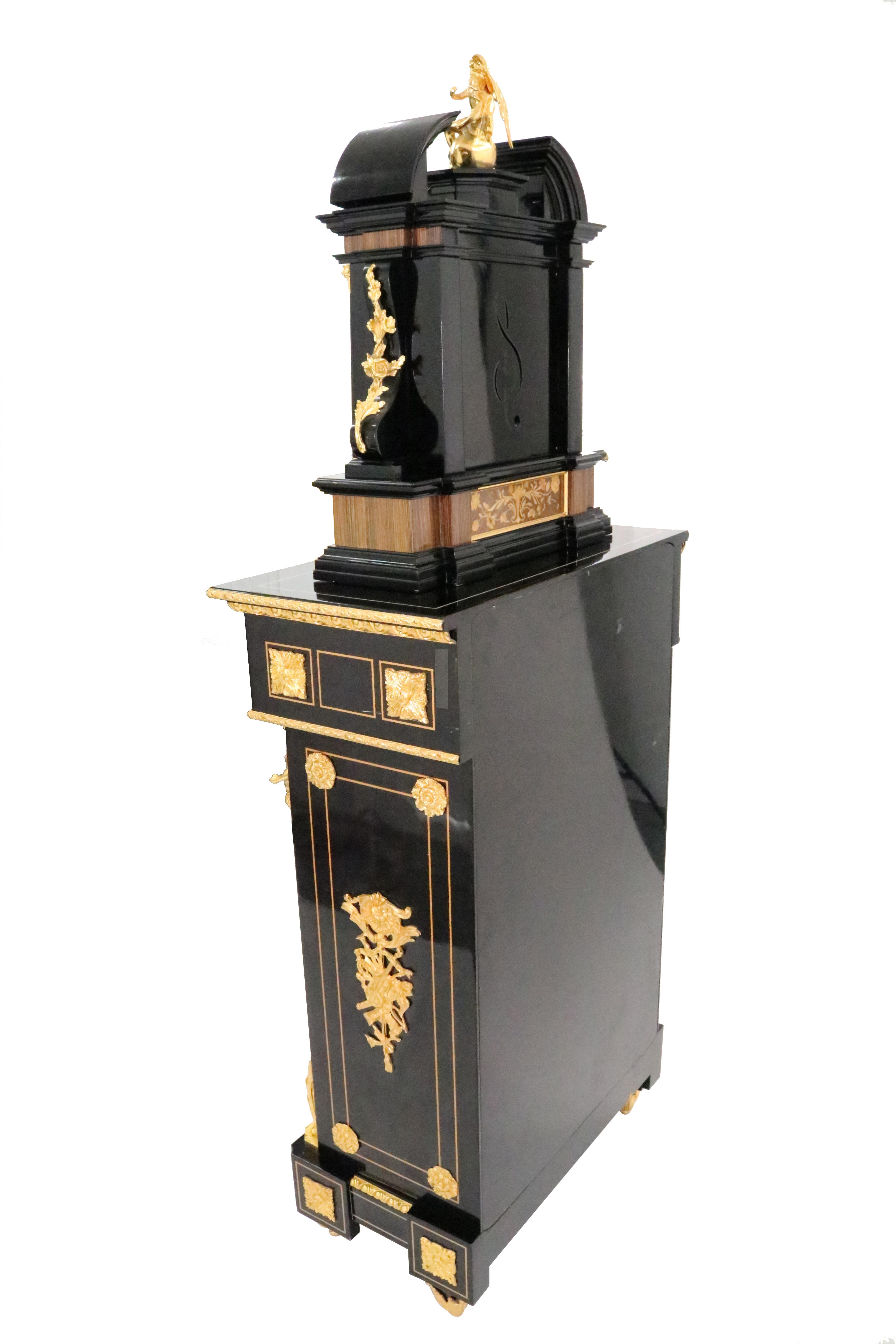 Louis XV Style Black Lacquered Longcase Clock with Dore Bronze Ormolu Mountings For Sale 7