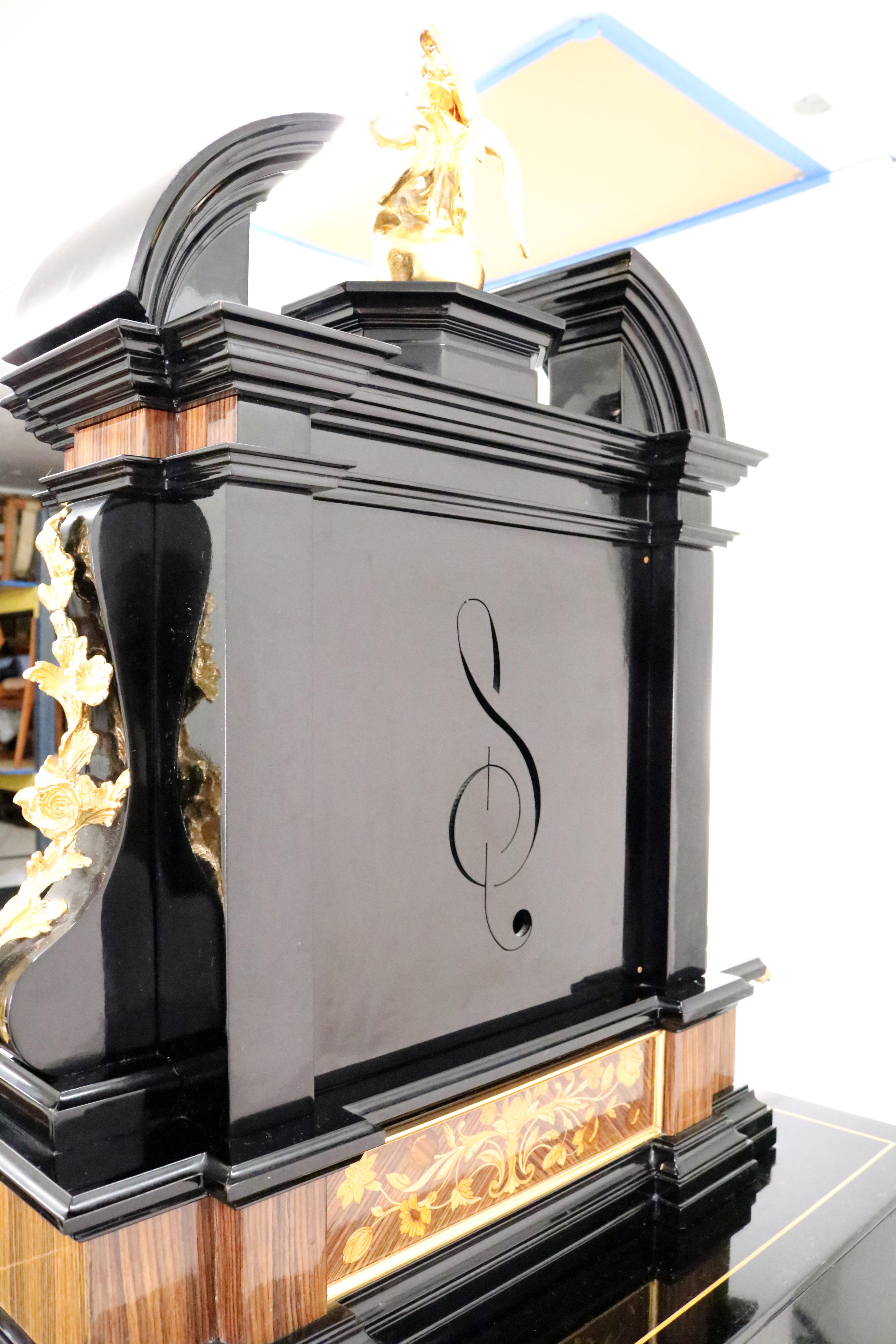 Louis XV Style Black Lacquered Longcase Clock with Dore Bronze Ormolu Mountings For Sale 8